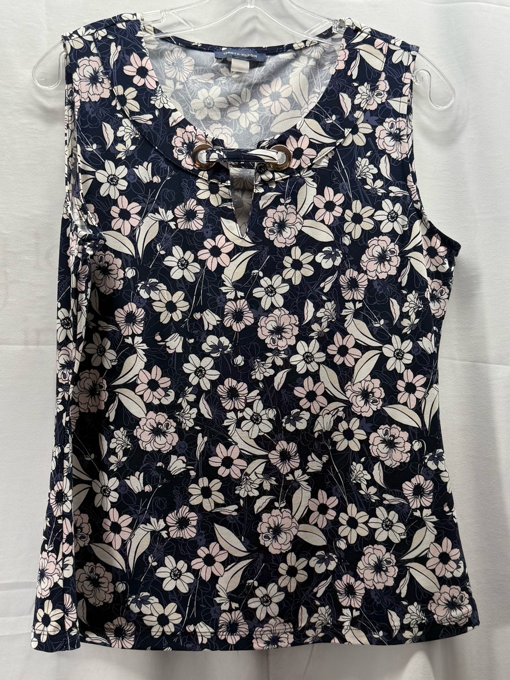 Tommy Hilfiger Navy Floral Sleeveless Tank with Pink Accents Size Large
